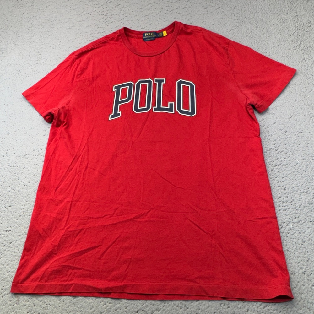 Polo Ralph Lauren T-Shirt Mens Large Red Spell Out Classic Fit Short Sleeve Tee